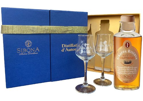 Sibona Grappa Riserva Sauternes cask se sklenikama  0.5l