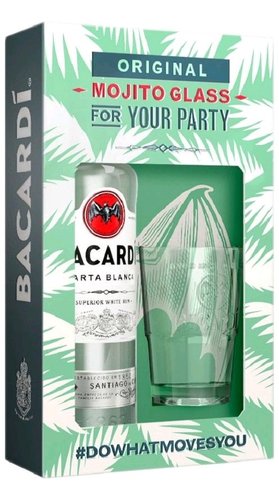 Bacardi Carta blanca se sklenikou  0.7l