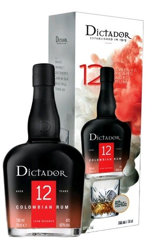 Dictador 12y v krabičce + 1sklenice new  0.7l