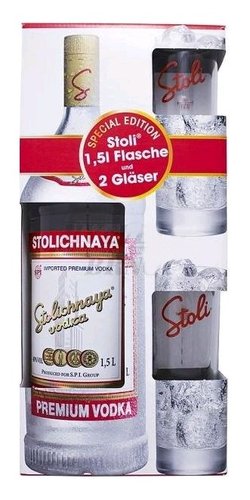 Stoli Red se sklenikama  1.5l